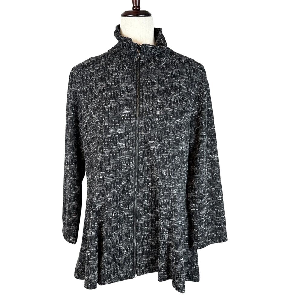 Yushi Stand Collar Swing Jacket Full Zip Size L Gray Black Modernist Japanese‎